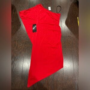 Bebe Women's Flowy One Shoulder Fitted  Red Dress Sexy Holiday Party NEW